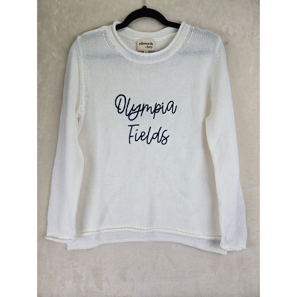 Ellsworth + Ivey Womens‎ Sweater Size Small Ivory Blue Olympia Fields Golf Chic
